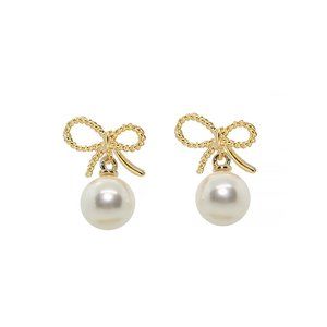 Gold Bow Pearl Earrings
